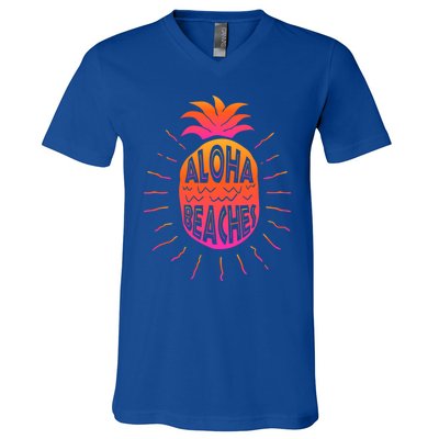 Aloha Beaches Hawaii Beach Summer Vacation Funny Gift V-Neck T-Shirt