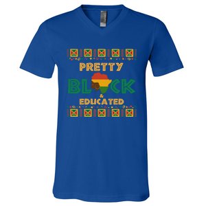 Afro Black History Month African Pretty Black And Educated Gift V-Neck T-Shirt