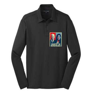 Anti Biden Harris Shits N Giggles Political Silk Touch Performance Long Sleeve Polo