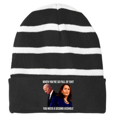 Biden Shirt Funny Anti Biden Harris Design Striped Beanie with Solid Band