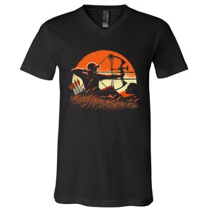 Archery Bow Hunter Deer Mule Elk Bow Hunting V-Neck T-Shirt