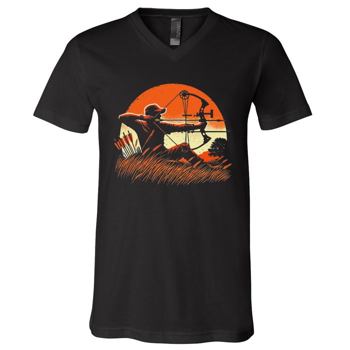 Archery Bow Hunter Deer Mule Elk Bow Hunting V-Neck T-Shirt