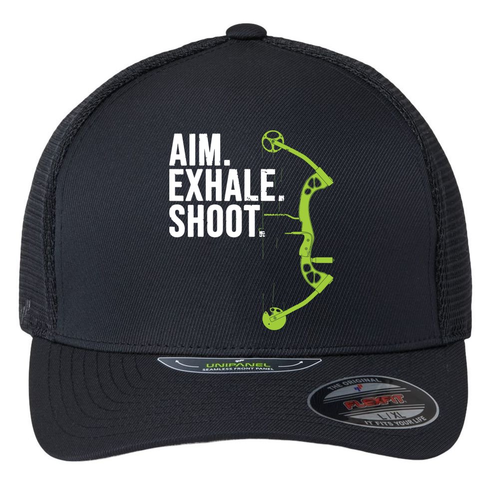 Archery Bow Hunting Shirts Aim Exhale Shoot Flexfit Unipanel Trucker Cap