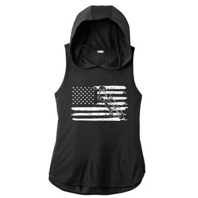 Archery Bow Hunting USA Flag 4th Of July Vintage Ladies PosiCharge Tri-Blend Wicking Draft Hoodie Tank