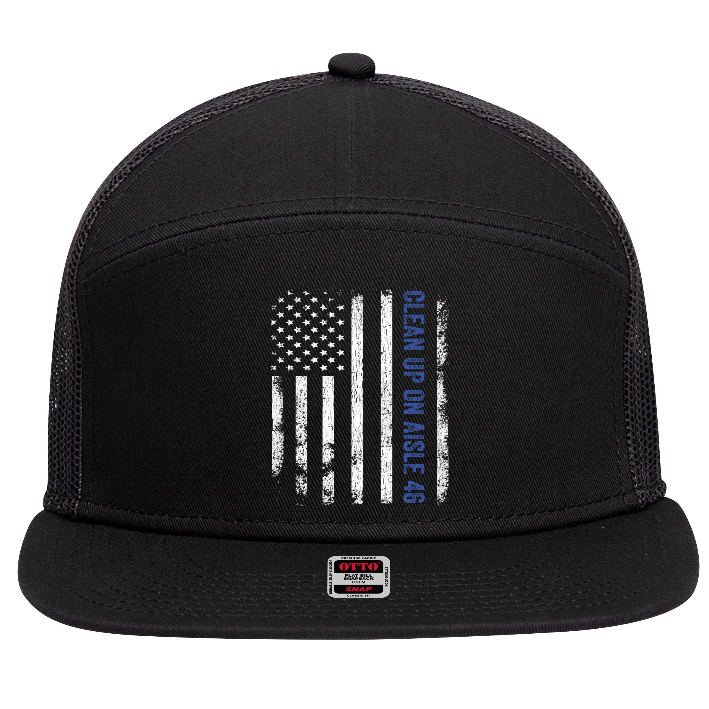 Anti Biden Impeach 46 8646 Clean Up On Aisle 46 Pro USA Flagd 7 Panel Mesh Trucker Snapback Hat