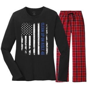 Anti Biden Impeach 46 8646 Clean Up On Aisle 46 Pro USA Flagd Women's Long Sleeve Flannel Pajama Set 