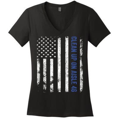 Anti Biden Impeach 46 8646 Clean Up On Aisle 46 Pro USA Flagd Women's V-Neck T-Shirt