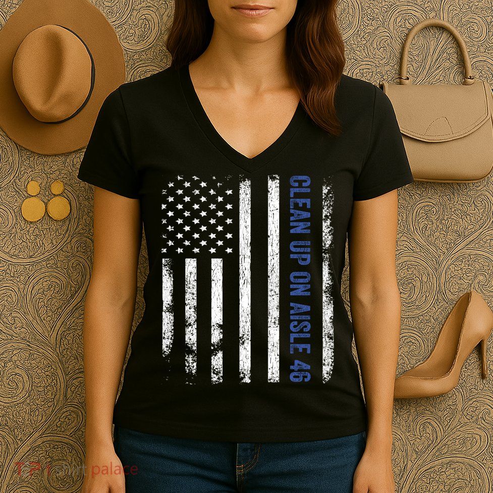 Anti Biden Impeach 46 8646 Clean Up On Aisle 46 Pro USA Flagd Women's V-Neck T-Shirt