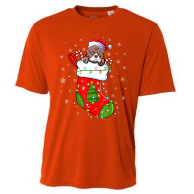 American Bulldog In Christmas Socks Santa Xmas Cool Gift Cooling Performance Crew T-Shirt