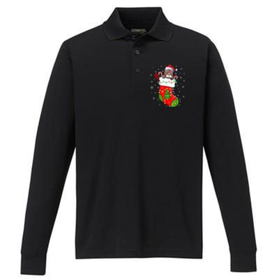 American Bulldog In Christmas Socks Santa Xmas Cool Gift Performance Long Sleeve Polo