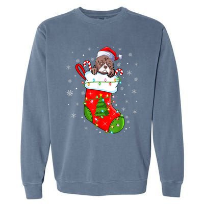 American Bulldog In Christmas Socks Santa Xmas Cool Gift Garment-Dyed Sweatshirt