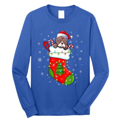 American Bulldog In Christmas Socks Santa Xmas Cool Gift Long Sleeve Shirt