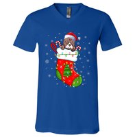 American Bulldog In Christmas Socks Santa Xmas Cool Gift V-Neck T-Shirt