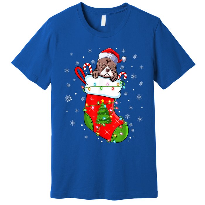 American Bulldog In Christmas Socks Santa Xmas Cool Gift Premium T-Shirt