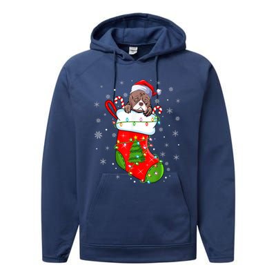 American Bulldog In Christmas Socks Santa Xmas Cool Gift Performance Fleece Hoodie