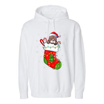 American Bulldog In Christmas Socks Santa Xmas Cool Gift Garment-Dyed Fleece Hoodie