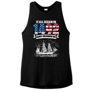 All Began In 1492 American Italian Christopher Columbus Day Ladies PosiCharge Tri-Blend Wicking Tank