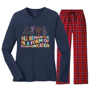 All Behavior Is A Form Of Communication Aba Therapy Women's Long Sleeve Flannel Pajama Set 