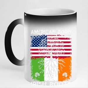 American Born Irish Roots St Patrick’s Day Ireland Flag Gift 11oz Black Color Changing Mug