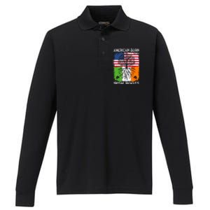 American Born Irish Roots St Patrick’s Day Ireland Flag Gift Performance Long Sleeve Polo