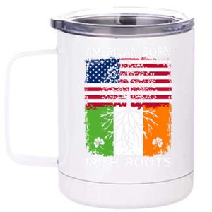 American Born Irish Roots St Patrick’s Day Ireland Flag Gift 12 oz Stainless Steel Tumbler Cup