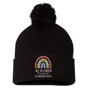 All Behavior Is A Form Of Communication Rainbow Pom Pom 12in Knit Beanie