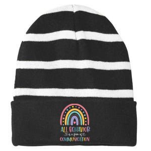 All Behavior Is A Form Of Communication Rainbow Striped Beanie with Solid Band