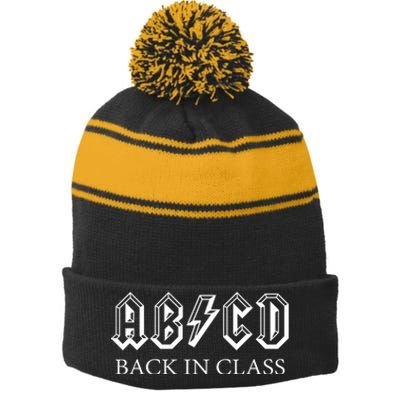 ABCD Back In Class Back To School Funny Teacher Stripe Pom Pom Beanie