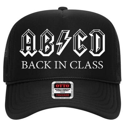 ABCD Back In Class Back To School Funny Teacher High Crown Mesh Back Trucker Hat