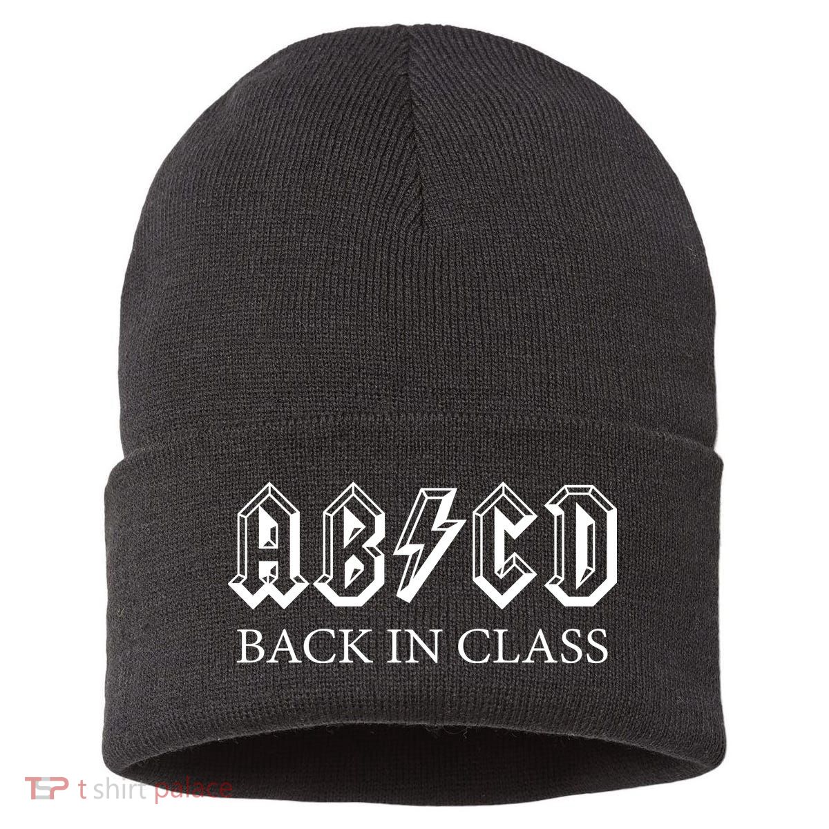 ABCD Back In Class Back To School Funny Teacher Sustainable Knit Beanie