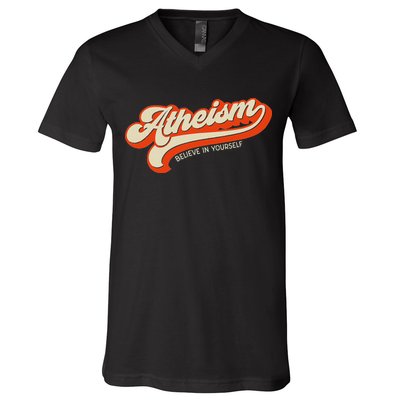 Atheism Believe In Yourself Retro Vintage Distressed Atheist V-Neck T-Shirt