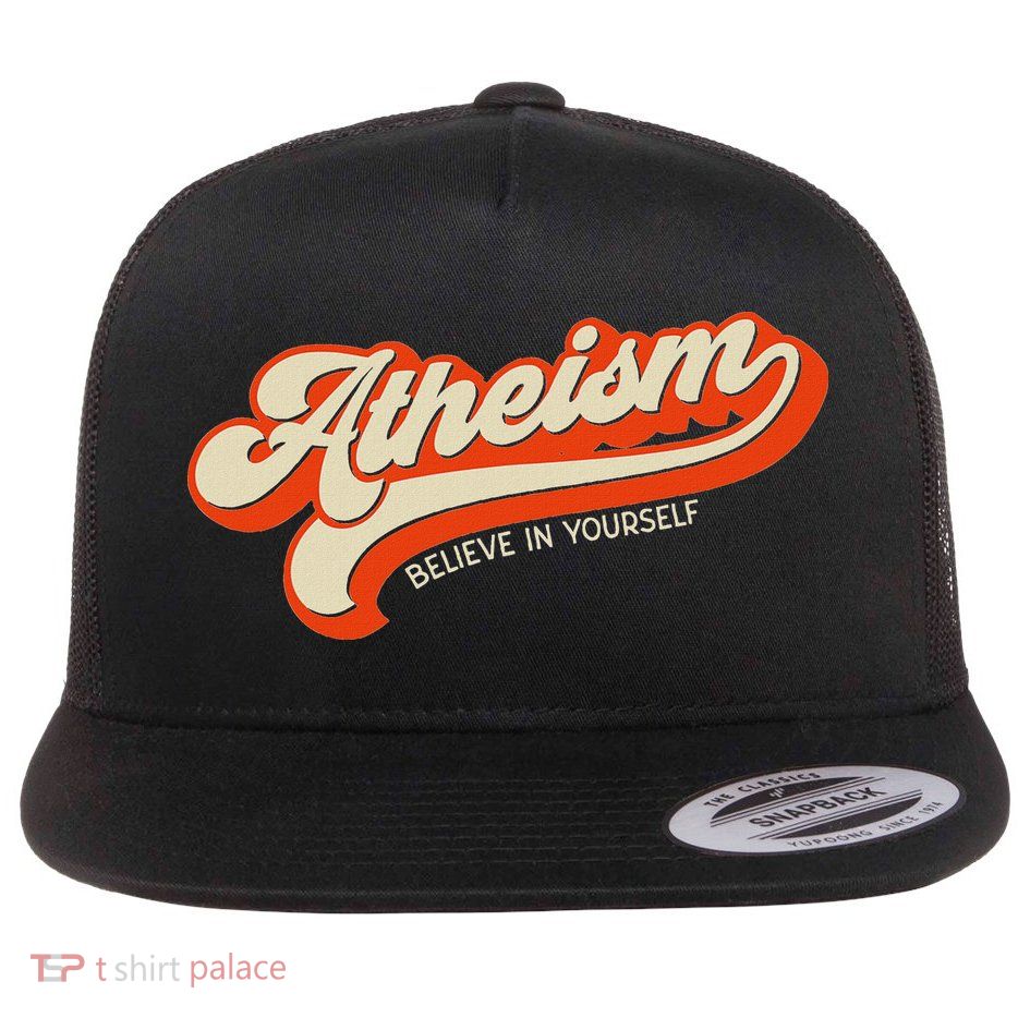 Atheism Believe In Yourself Retro Vintage Distressed Atheist Flatbill Hat