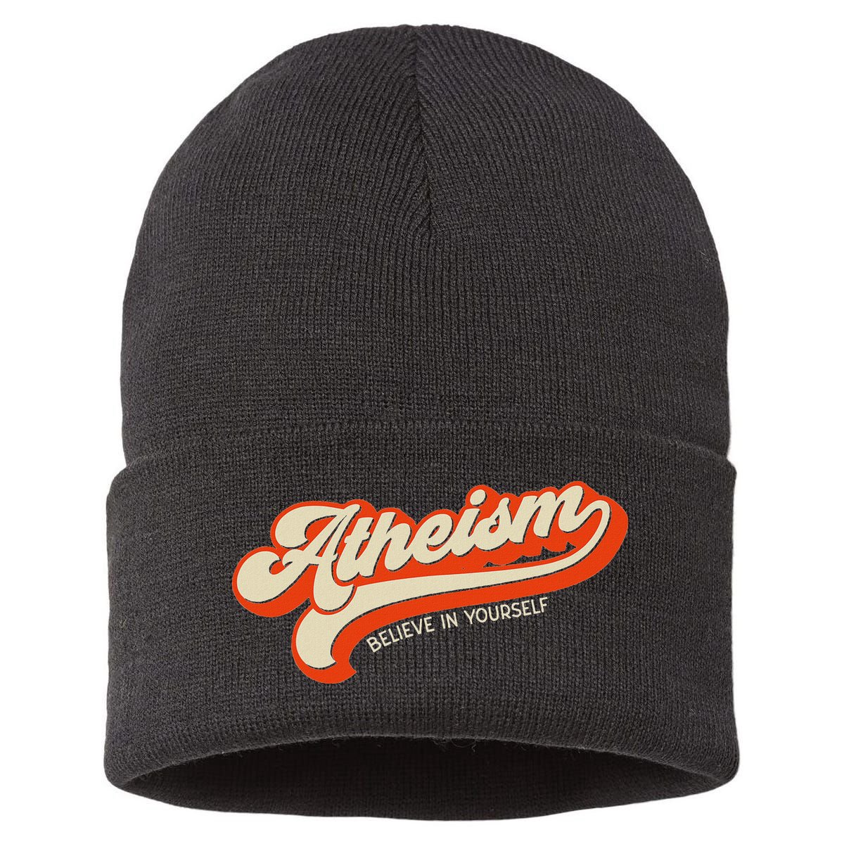 Atheism Believe In Yourself Retro Vintage Distressed Atheist Sustainable Knit Beanie