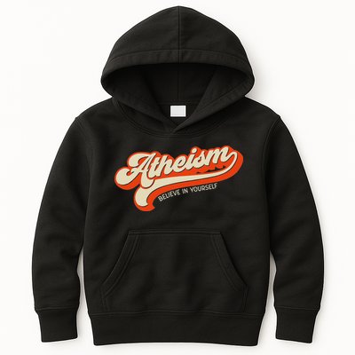Atheism Believe In Yourself Retro Vintage Distressed Atheist Kids Hoodie