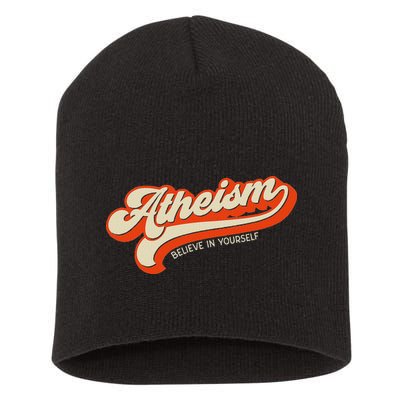 Atheism Believe In Yourself Retro Vintage Distressed Atheist Short Acrylic Beanie