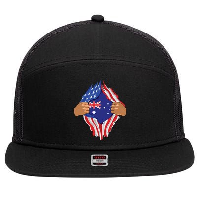 Australian Blood Inside Me Australia Flag Gift 7 Panel Mesh Trucker Snapback Hat