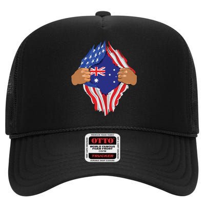 Australian Blood Inside Me Australia Flag Gift High Crown Mesh Back Trucker Hat