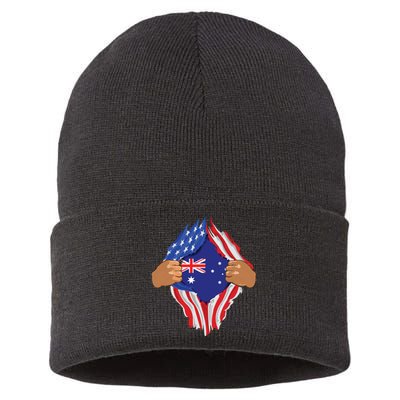 Australian Blood Inside Me Australia Flag Gift Sustainable Knit Beanie