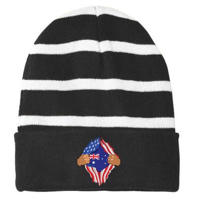 Australian Blood Inside Me Australia Flag Gift Striped Beanie with Solid Band