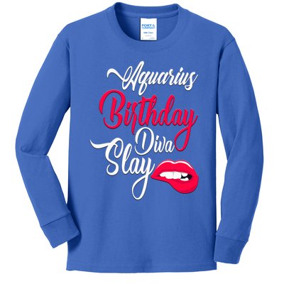 Aquarius Born In Birthday Diva Slay Januaryfebruary Gift Kids Long Sleeve Shirt