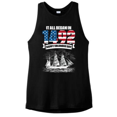 All Began In 1492 American Italian Christopher Columbus Day Ladies PosiCharge Tri-Blend Wicking Tank