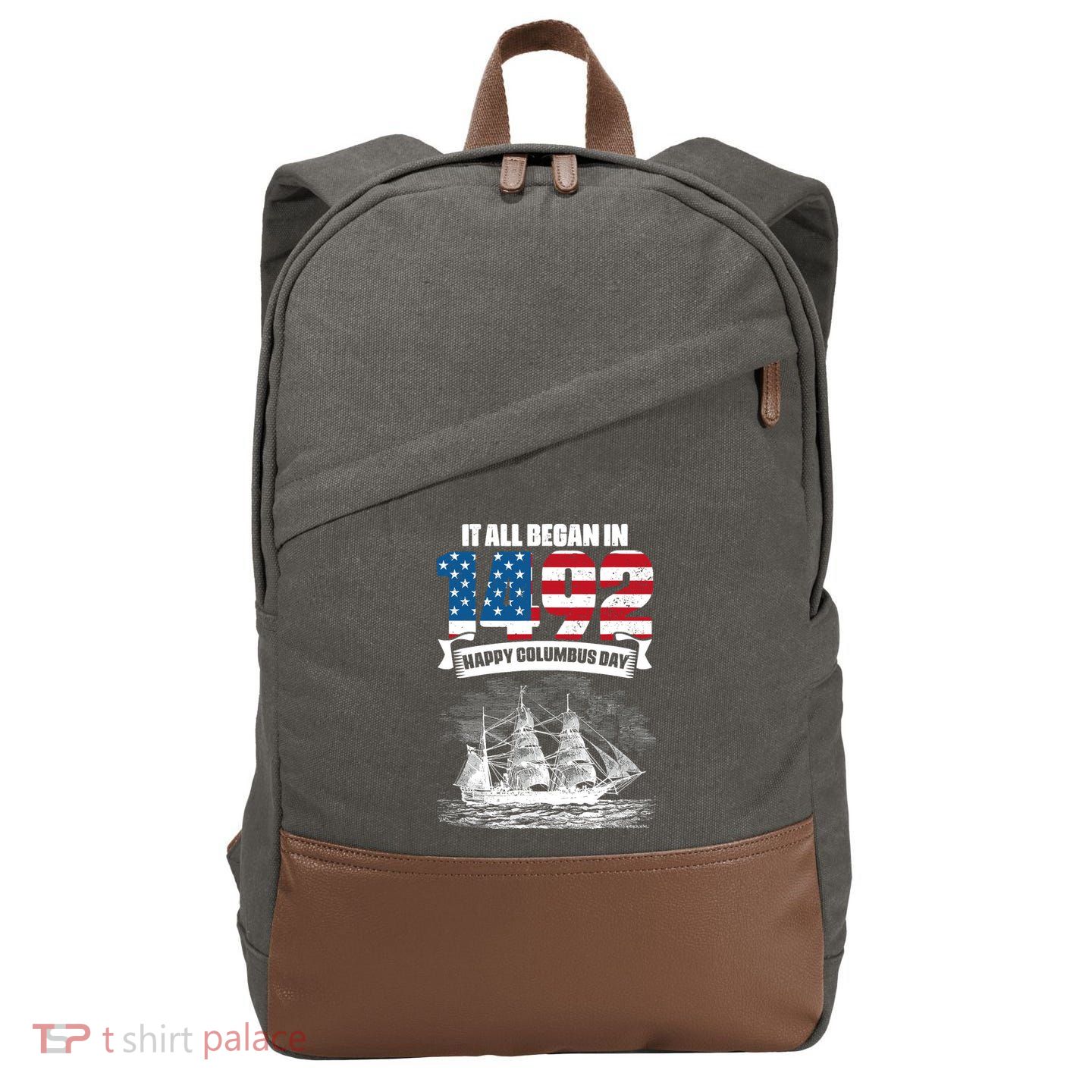 All Began In 1492 American Italian Christopher Columbus Day Cotton Canvas Backpack