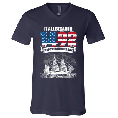 All Began In 1492 American Italian Christopher Columbus Day V-Neck T-Shirt
