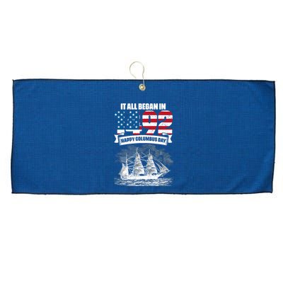 All Began In 1492 American Italian Christopher Columbus Day Large Microfiber Waffle Golf Towel