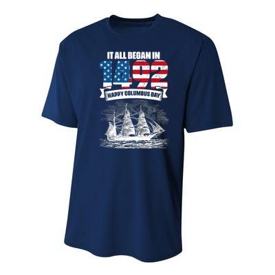 All Began In 1492 American Italian Christopher Columbus Day Youth Performance Sprint T-Shirt