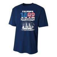 All Began In 1492 American Italian Christopher Columbus Day Youth Performance Sprint T-Shirt