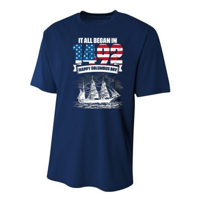 All Began In 1492 American Italian Christopher Columbus Day Youth Performance Sprint T-Shirt