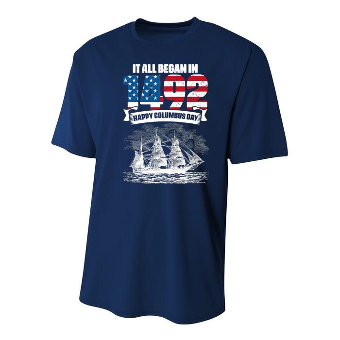 All Began In 1492 American Italian Christopher Columbus Day Youth Performance Sprint T-Shirt