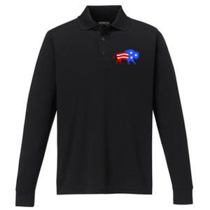 American Bison Illustration Performance Long Sleeve Polo