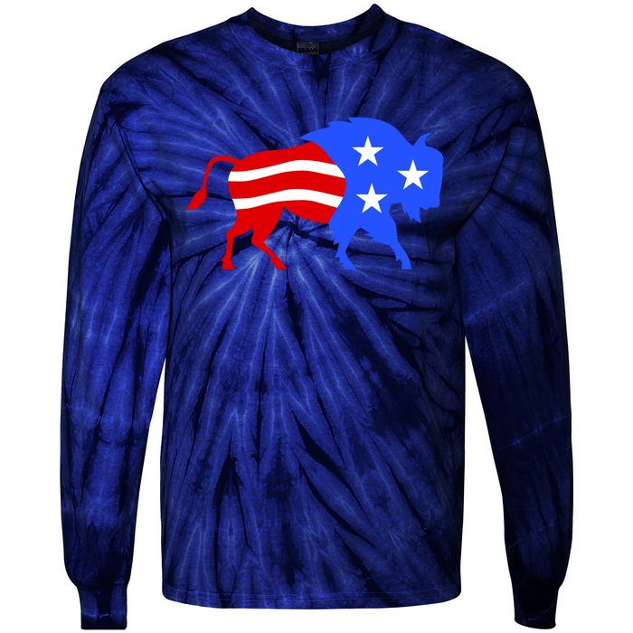 American Bison Illustration Tie-Dye Long Sleeve Shirt